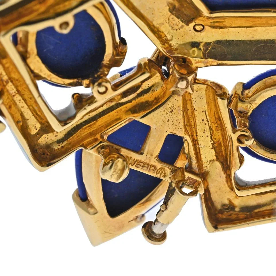 David Webb Platinum & 18K Yellow Gold Blue Lapis Lazuli And White Enamel Brooch - The Back Vault