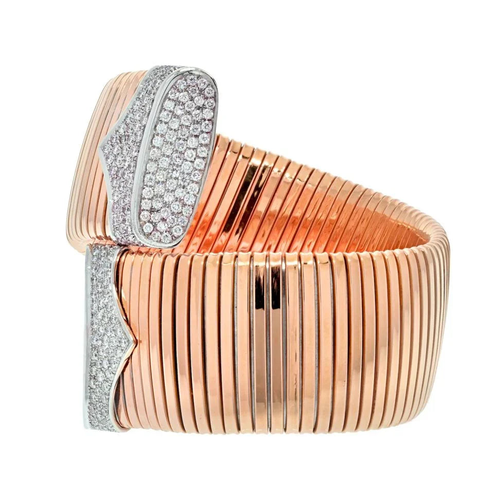 18K Two Tone Crossover Wide Diamond Accented Wrap Bracelet - The Back Vault