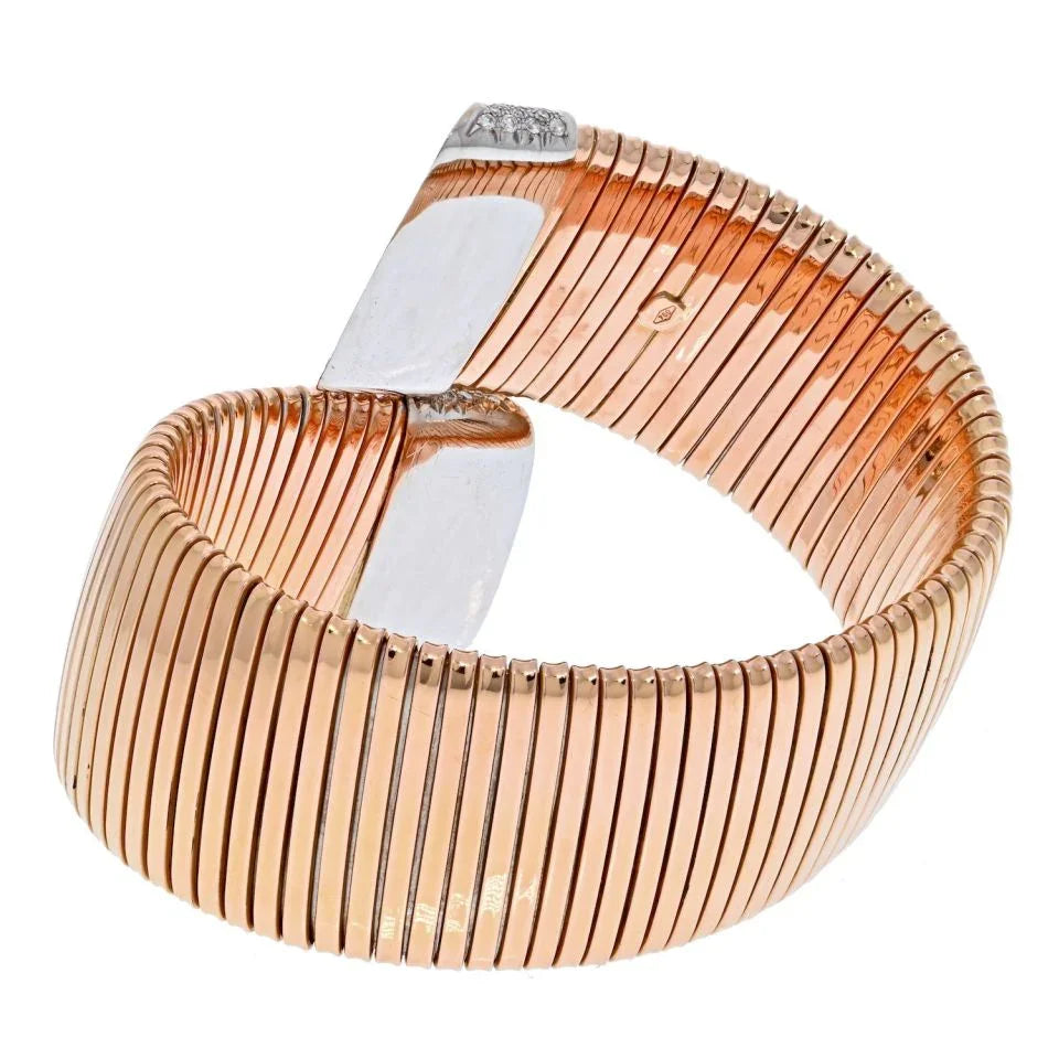 18K Two Tone Crossover Wide Diamond Accented Wrap Bracelet - The Back Vault