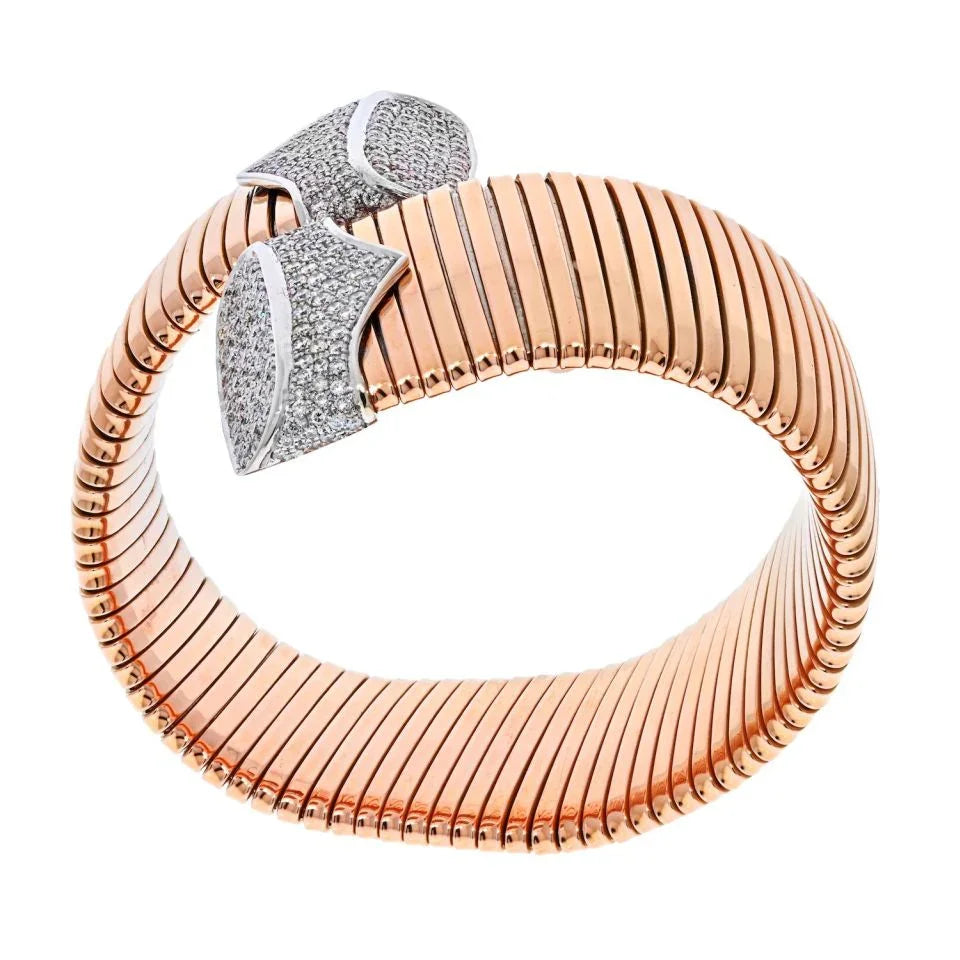 18K Two Tone Crossover Wide Diamond Accented Wrap Bracelet - The Back Vault