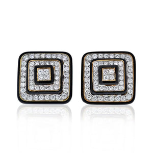 David Webb Black Enamel And Diamond Square Shaped Earrings