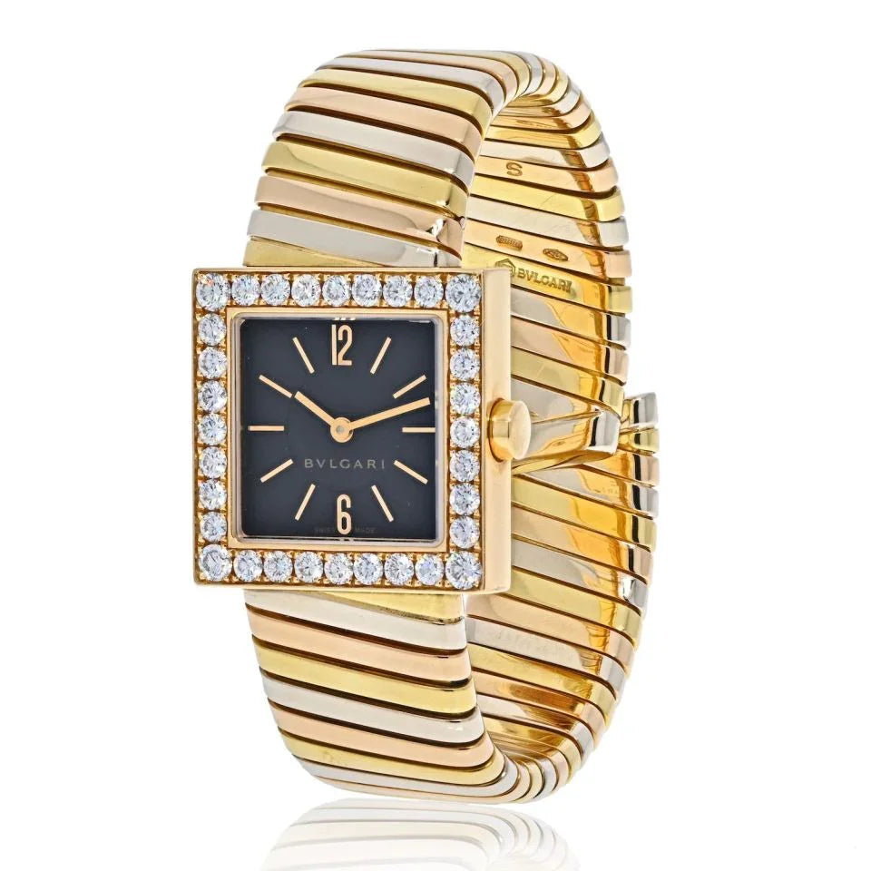 Bvlgari 18K Tri Color Square Diamond Bezel Tubogas SQ 222 T Women Watch - The Back Vault