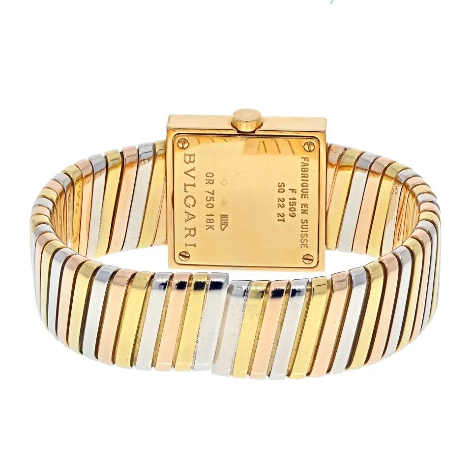 Bvlgari 18K Tri Color Square Diamond Bezel Tubogas SQ 222 T Women Watch - The Back Vault