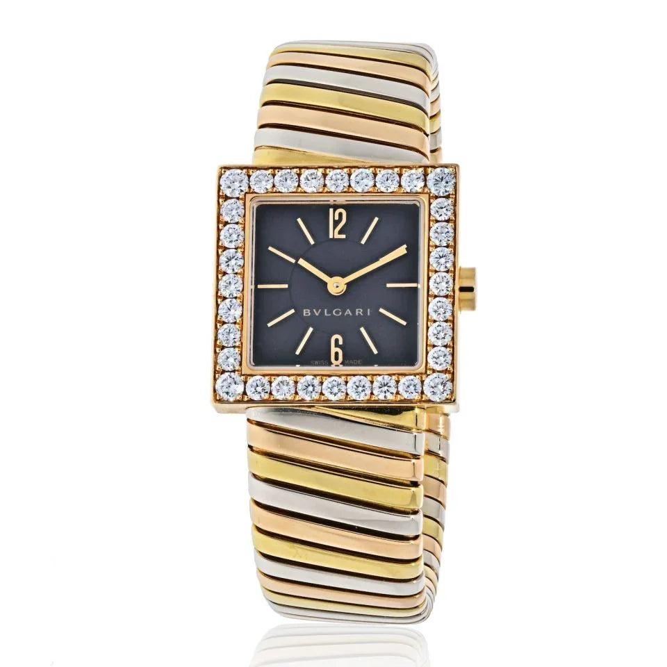 Bvlgari 18K Tri Color Square Diamond Bezel Tubogas SQ 222 T Women Watch - The Back Vault