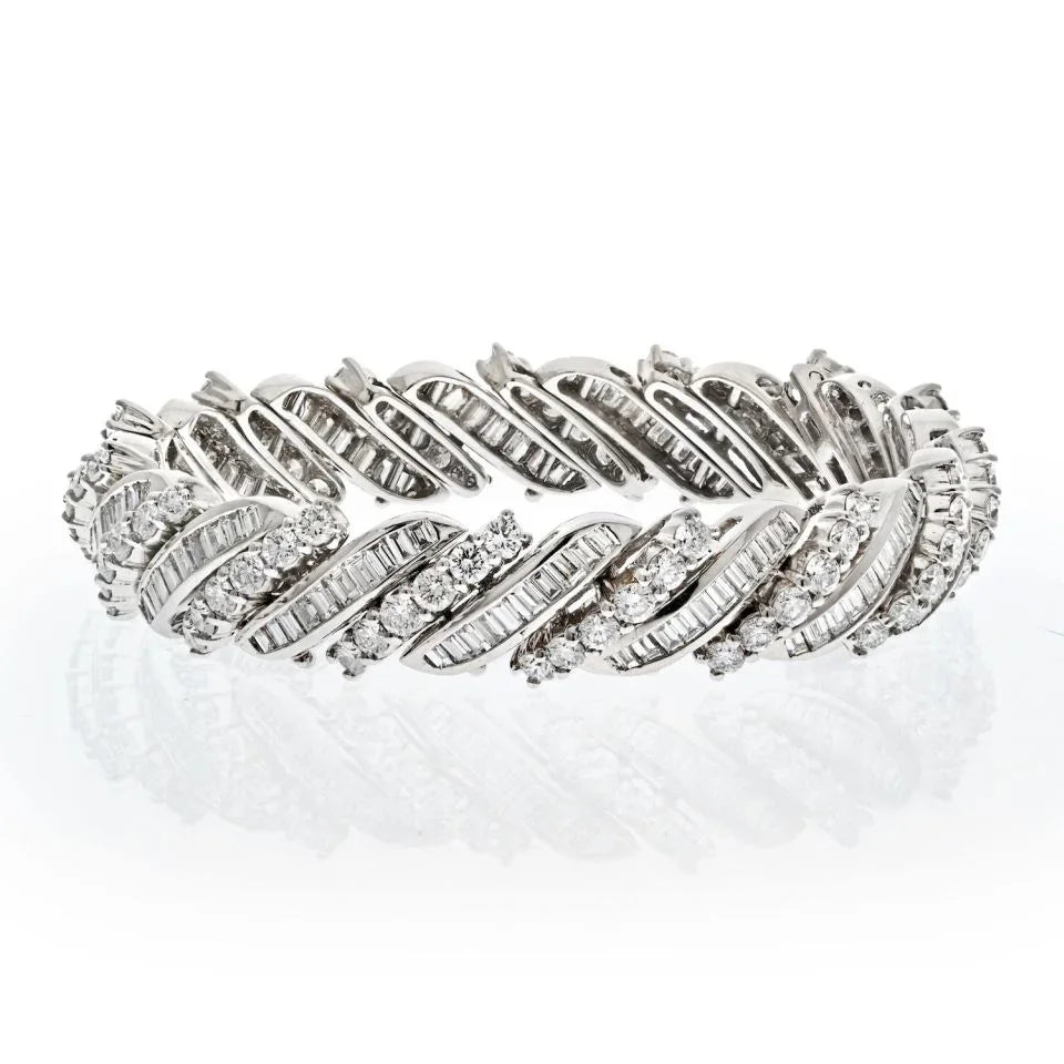 Platinum 16.50cts Midcentury Round And Baguette Bracelet - The Back Vault