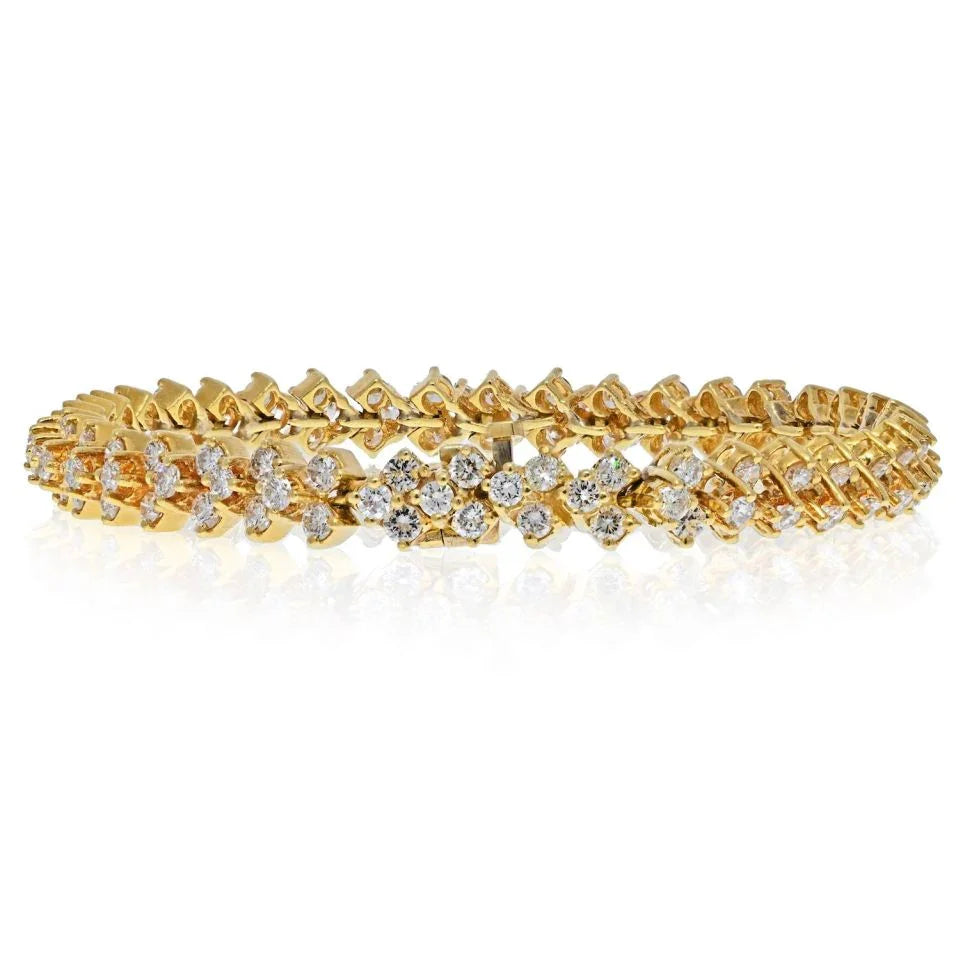 18K Yellow Gold 8 Carat Multi-Row Diamond Bracelet - The Back Vault