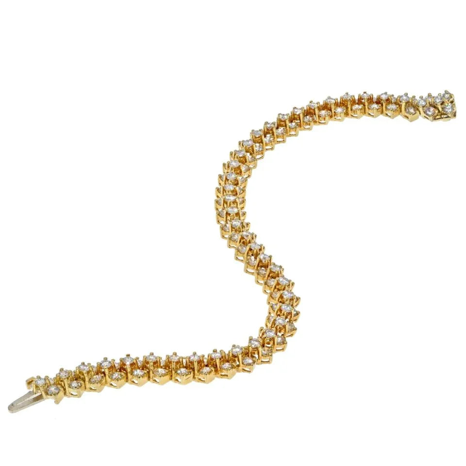 18K Yellow Gold 8 Carat Multi-Row Diamond Bracelet - The Back Vault