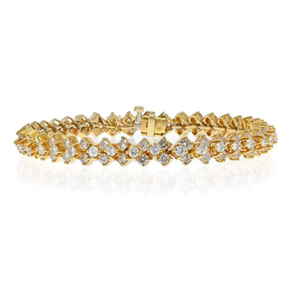18K Yellow Gold 8 Carat Multi-Row Diamond Bracelet - The Back Vault