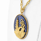 18K Yellow Gold 18K Gold Lapis Lazuli Medallion Asian Pagoda Temple Pendant Necklace - The Back Vault