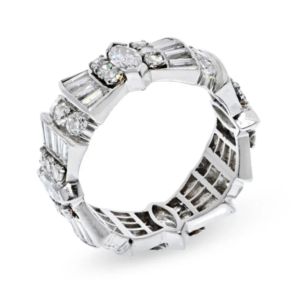 Platinum 4.50 carat Round And Baguette Cut Eternity Band - The Back Vault