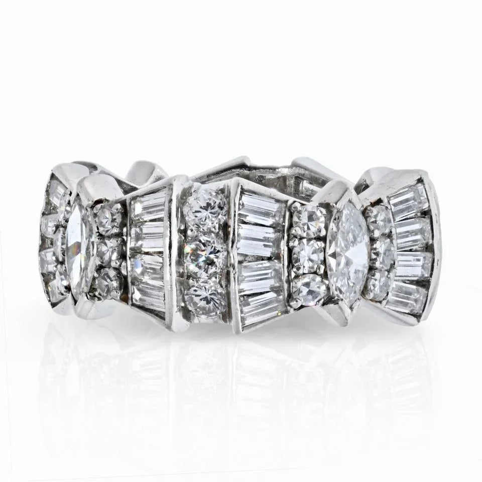 Platinum 4.50 carat Round And Baguette Cut Eternity Band - The Back Vault