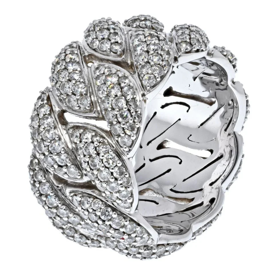 14K White Gold 6 Carat Diamond Curb Link Wide Pave Cocktail Ring - The Back Vault