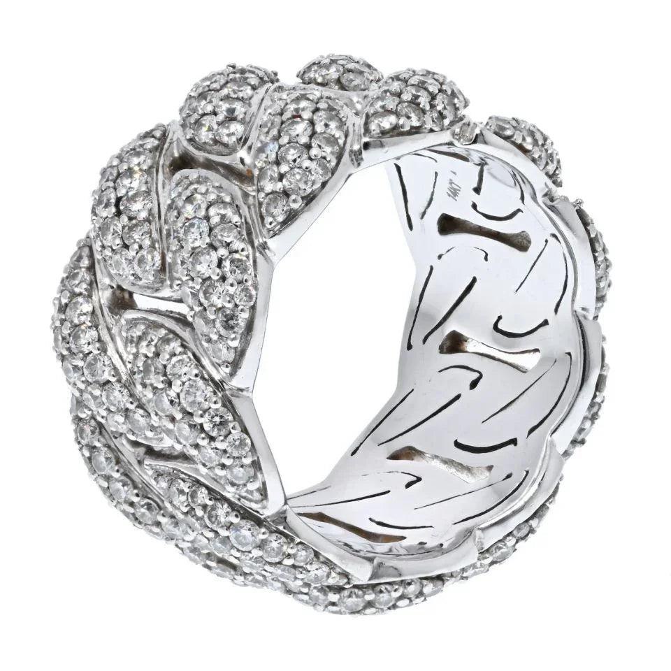 14K White Gold 6 Carat Diamond Curb Link Wide Pave Cocktail Ring - The Back Vault