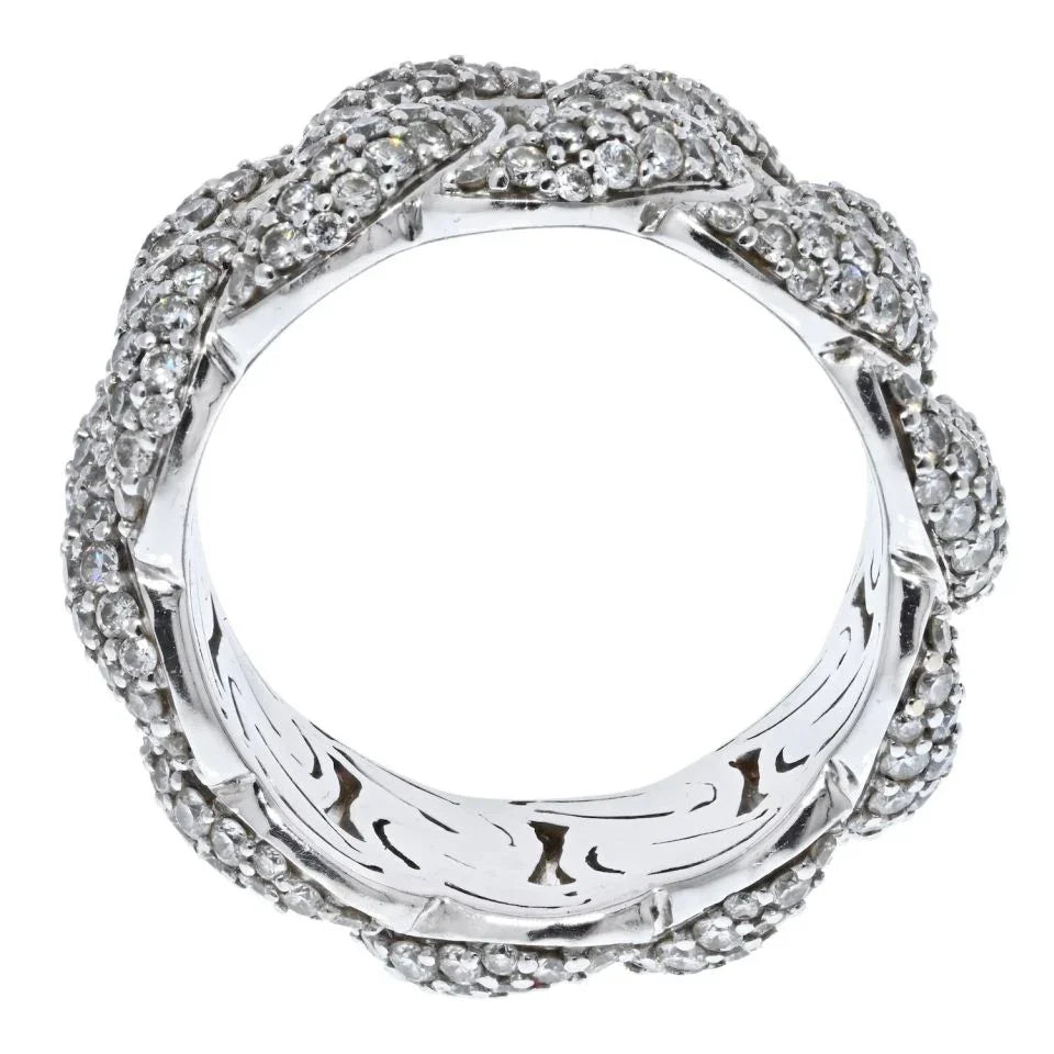 14K White Gold 6 Carat Diamond Curb Link Wide Pave Cocktail Ring - The Back Vault