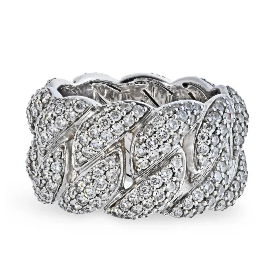 14K White Gold 6 Carat Diamond Curb Link Wide Pave Cocktail Ring - The Back Vault