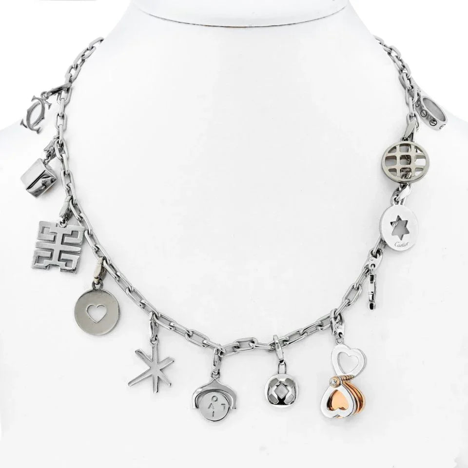 Cartier 18K Two Tone Santos 12 Charm Necklace - The Back Vault