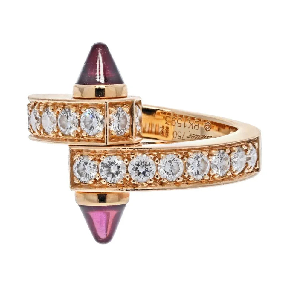 Cartier 18K Rose Gold Diamond And Garnet Menotte Ring - The Back Vault