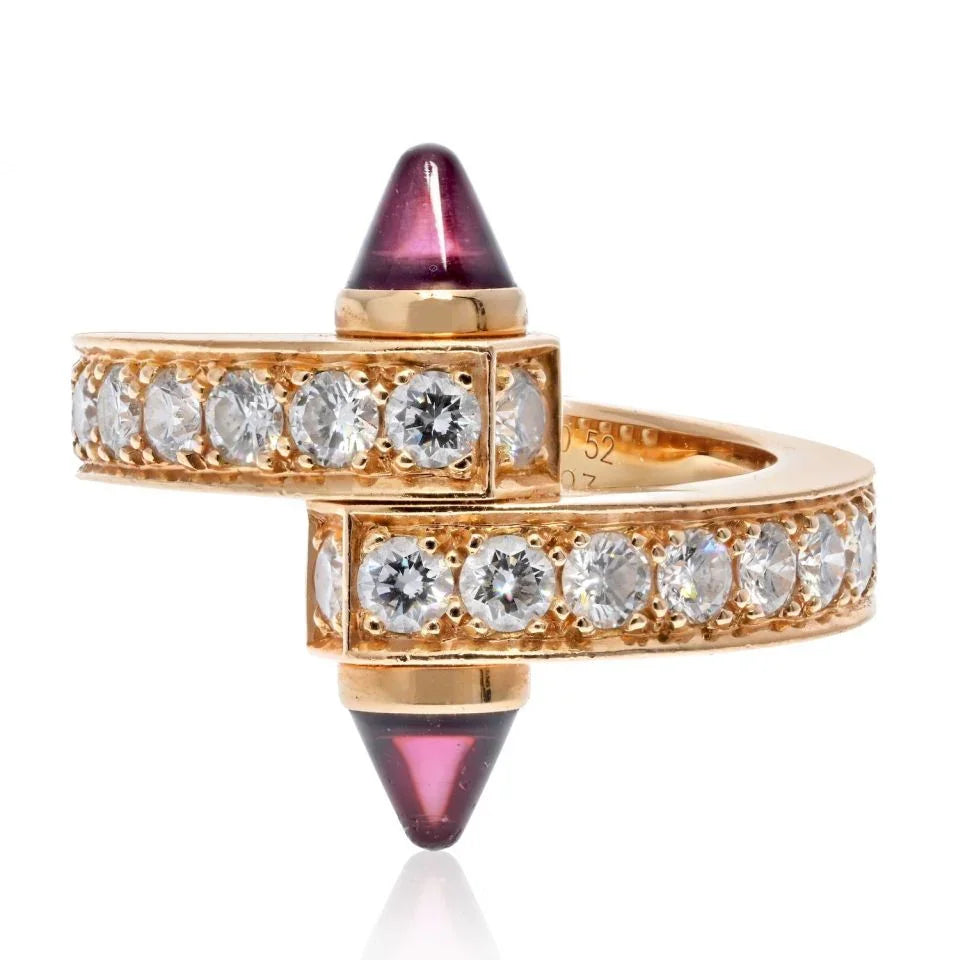 Cartier 18K Rose Gold Diamond And Garnet Menotte Ring - The Back Vault
