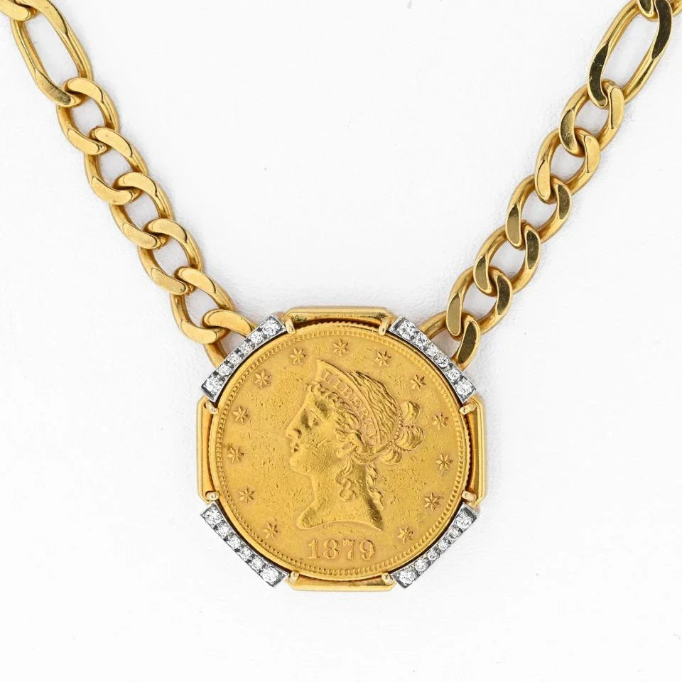 David Webb Platinum & 18K Yellow Gold Liberty Head Coin Necklace - The Back Vault