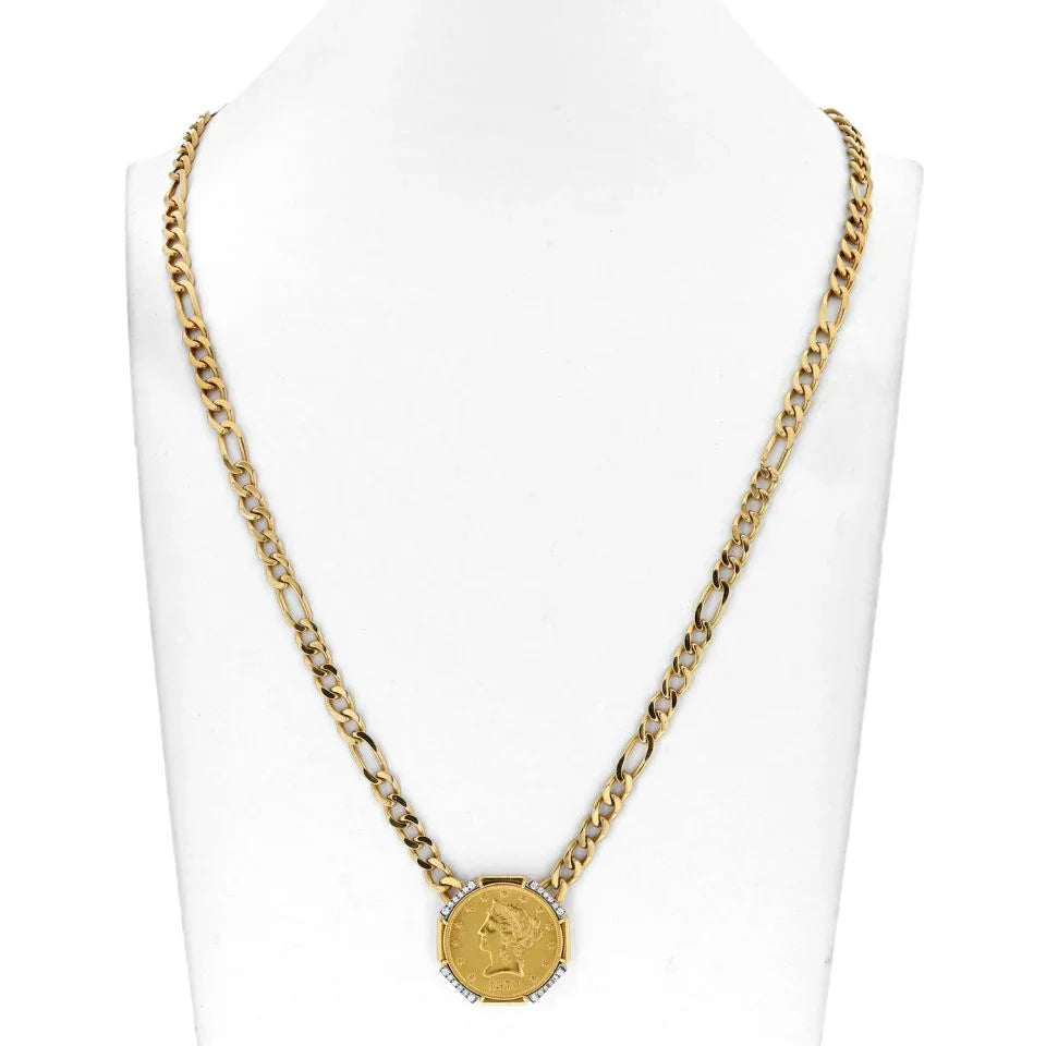 David Webb Platinum & 18K Yellow Gold Liberty Head Coin Necklace - The Back Vault