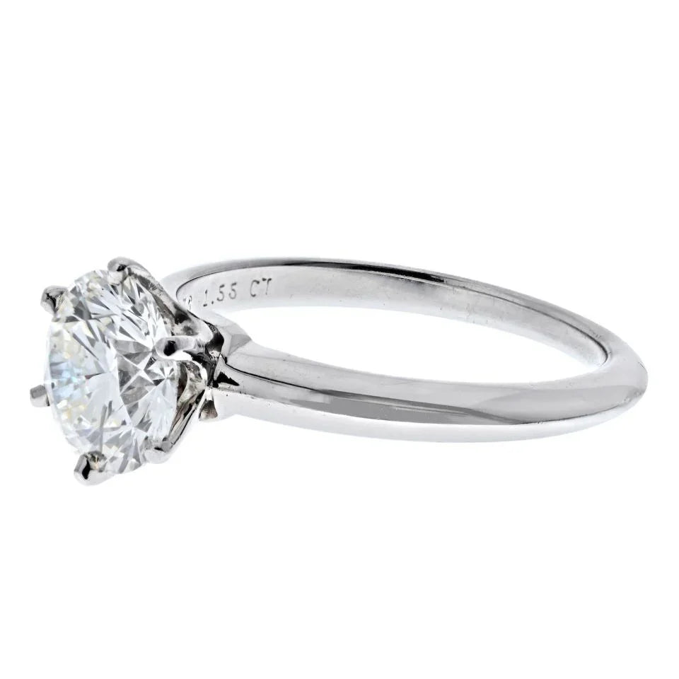 Tiffany & Co. Platinum 1.55 Carat I VS1 Round Cut Six Prong Diamond Engagement Ring - The Back Vault