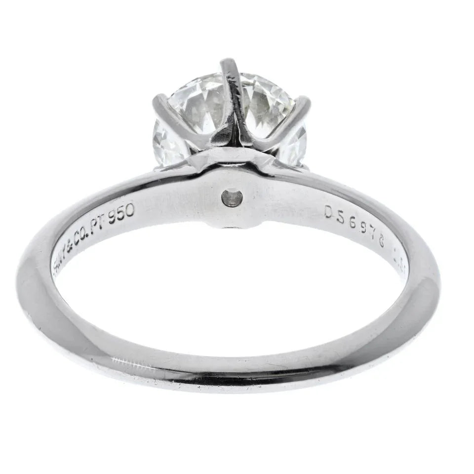 Tiffany & Co. Platinum 1.55 Carat I VS1 Round Cut Six Prong Diamond Engagement Ring - The Back Vault