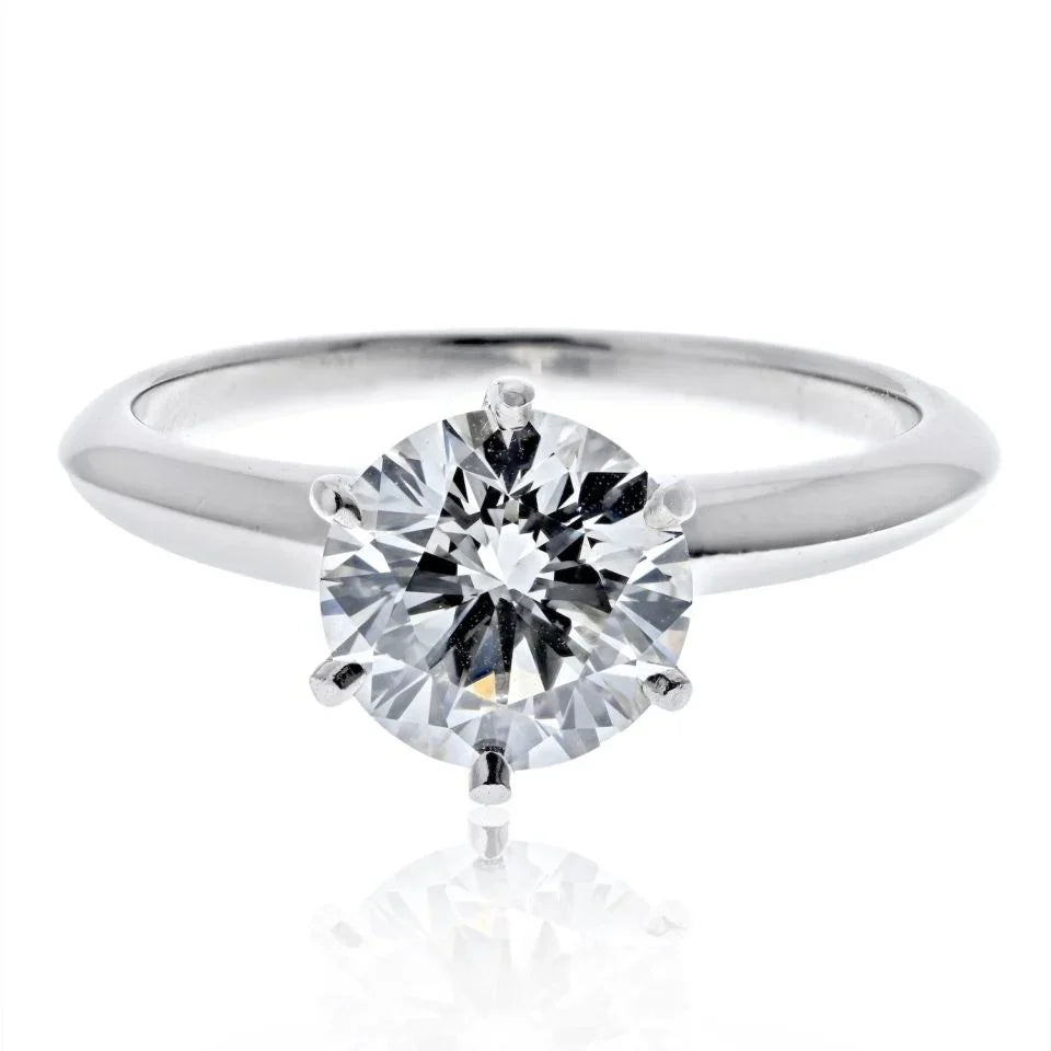 Tiffany & Co. Platinum 1.55 Carat I VS1 Round Cut Six Prong Diamond Engagement Ring - The Back Vault