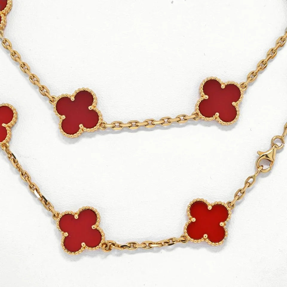 Van Cleef & Arpels Alhambra 18K Yellow Gold 20 Motif Vintage Alhambra Carnelian Necklace - The Back Vault