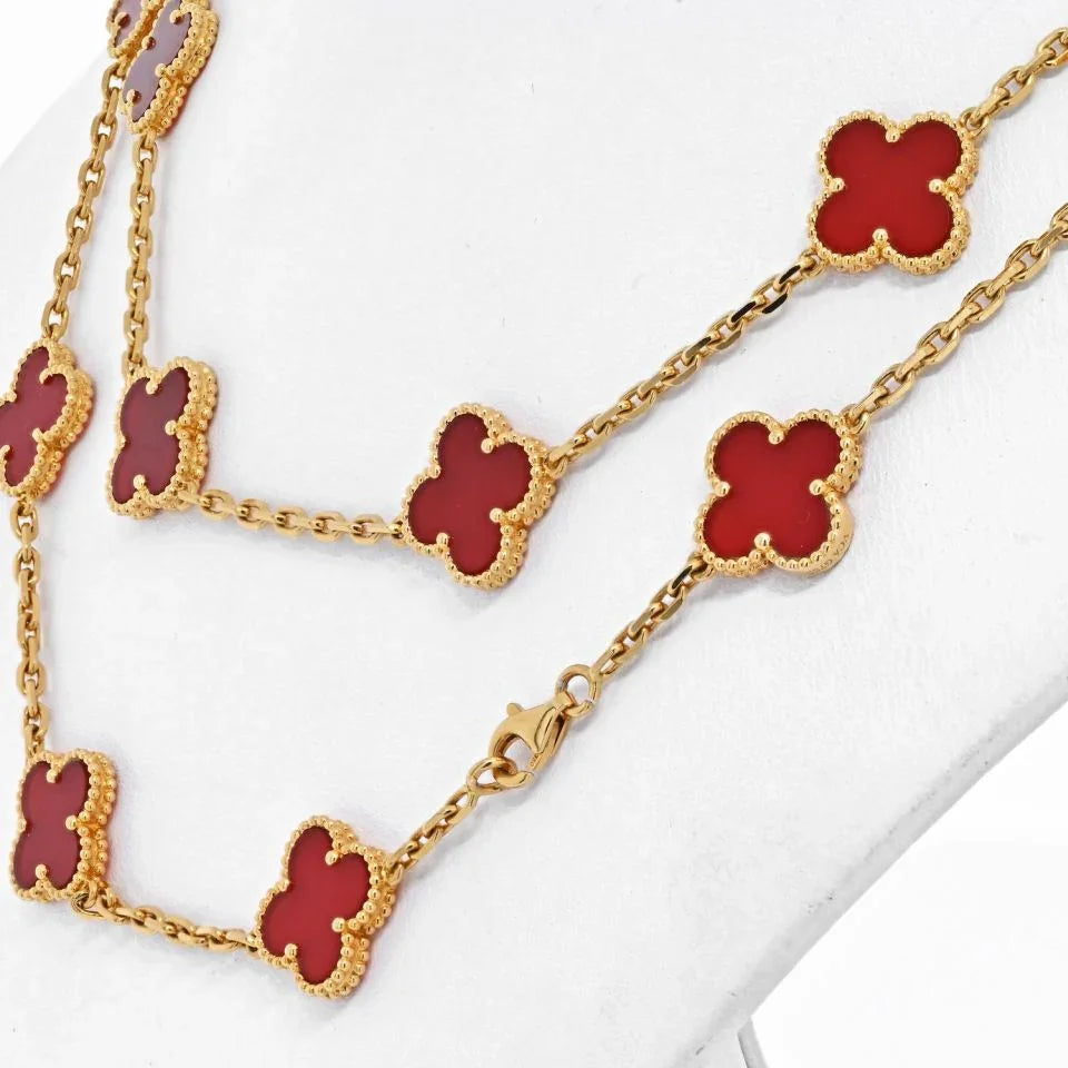 Van Cleef & Arpels Alhambra 18K Yellow Gold 20 Motif Vintage Alhambra Carnelian Necklace - The Back Vault
