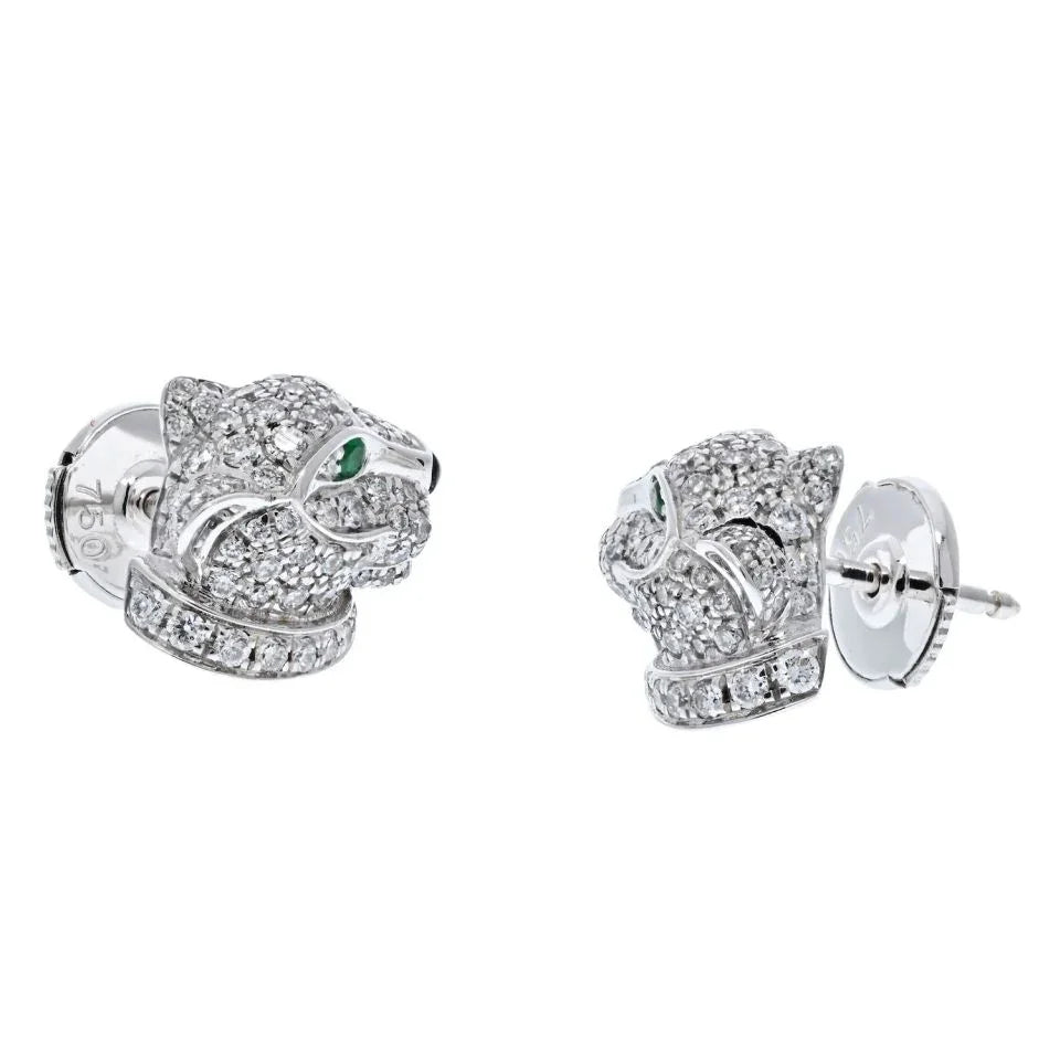Cartier 18K White Gold Diamond Panthere Stud Earrings - The Back Vault