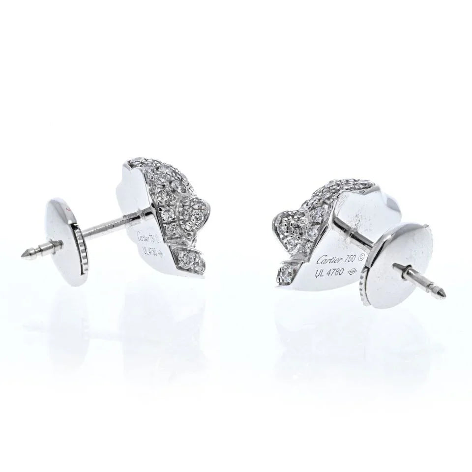 Cartier 18K White Gold Diamond Panthere Stud Earrings - The Back Vault