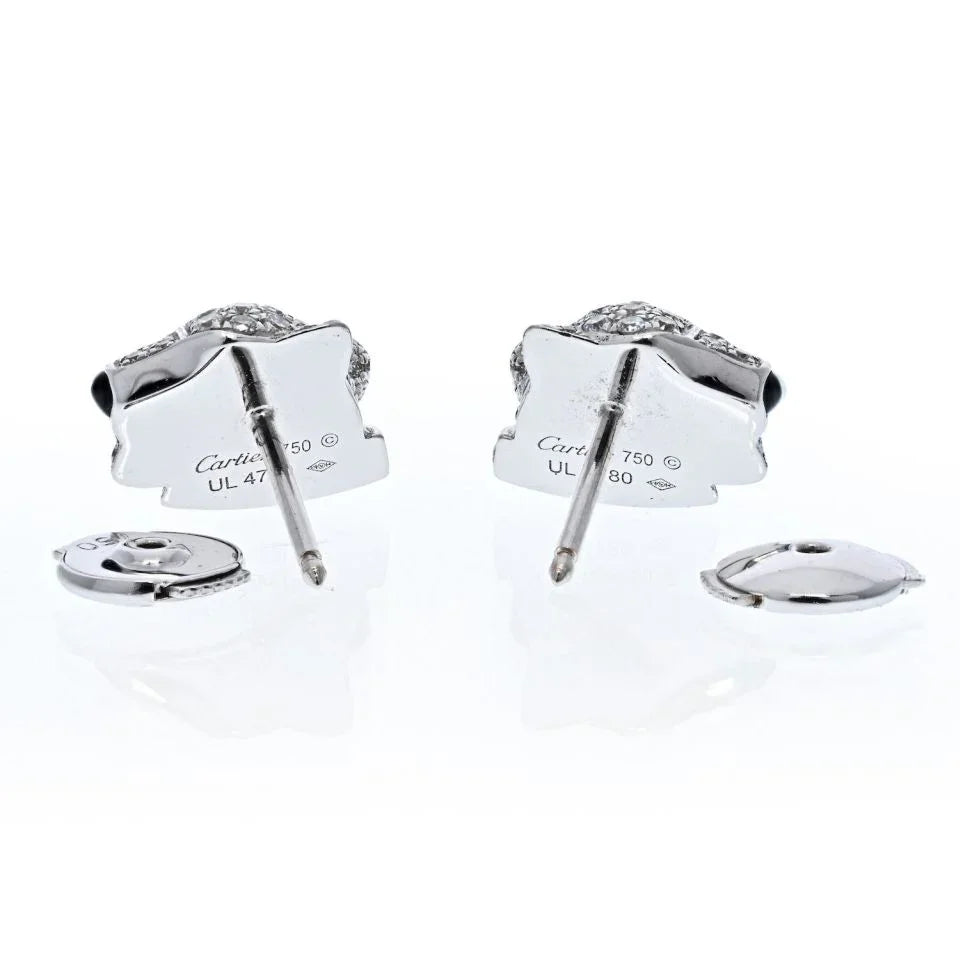Cartier 18K White Gold Diamond Panthere Stud Earrings - The Back Vault