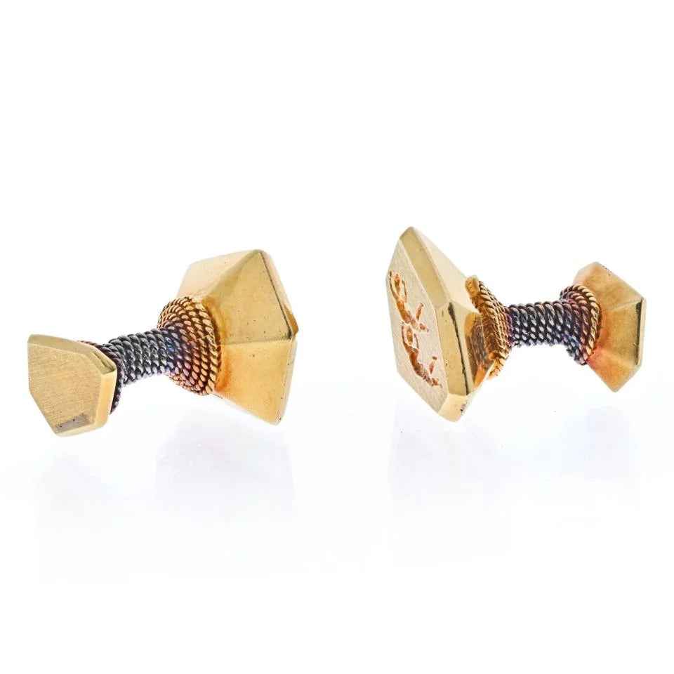 David Webb 18K Rose Gold Gemini Horoscope Vintage Cuff Links - The Back Vault