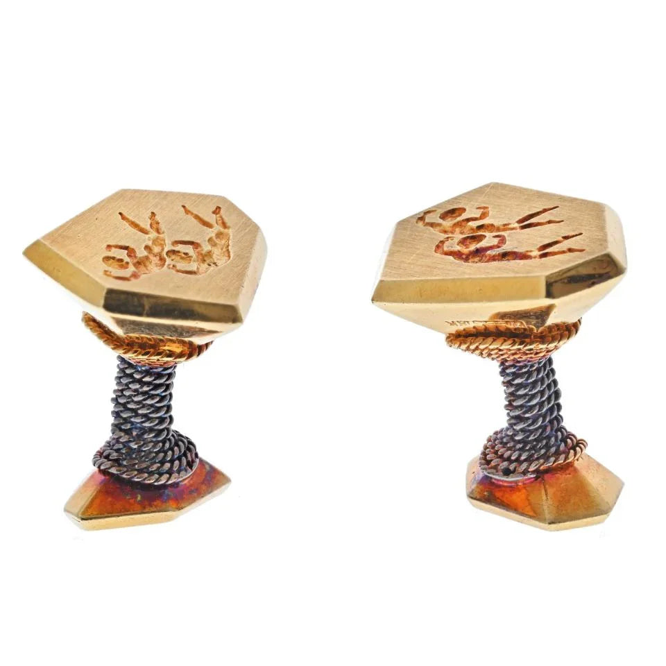 David Webb 18K Rose Gold Gemini Horoscope Vintage Cuff Links - The Back Vault