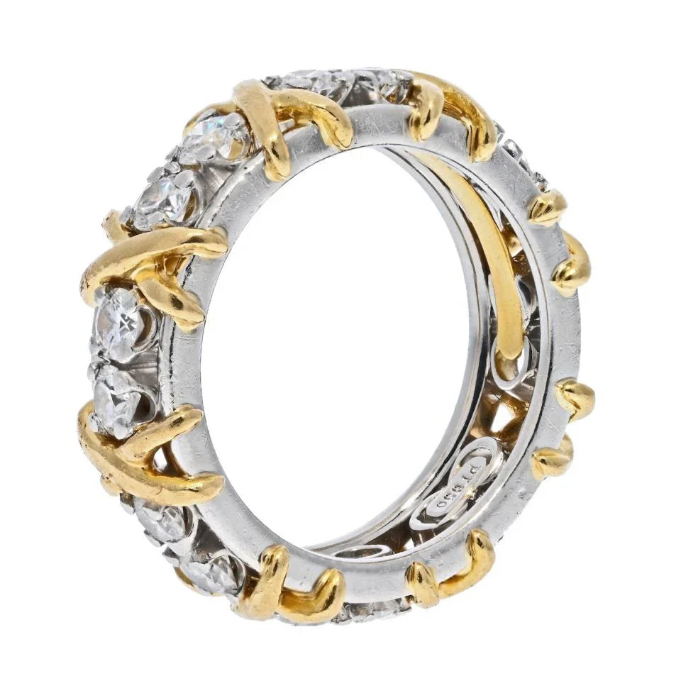 Tiffany & Co. Platinum & 18K Yellow Gold Schlumberger Sixteen Stone Diamond Wedding Ring - The Back Vault