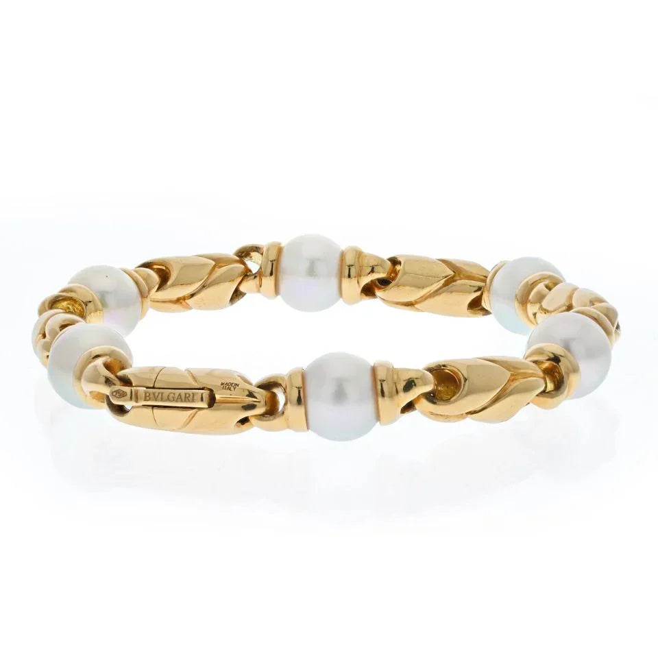 Bvlgari 18K Yellow Gold Passo Doppio Cultured Pearl Bracelet - The Back Vault