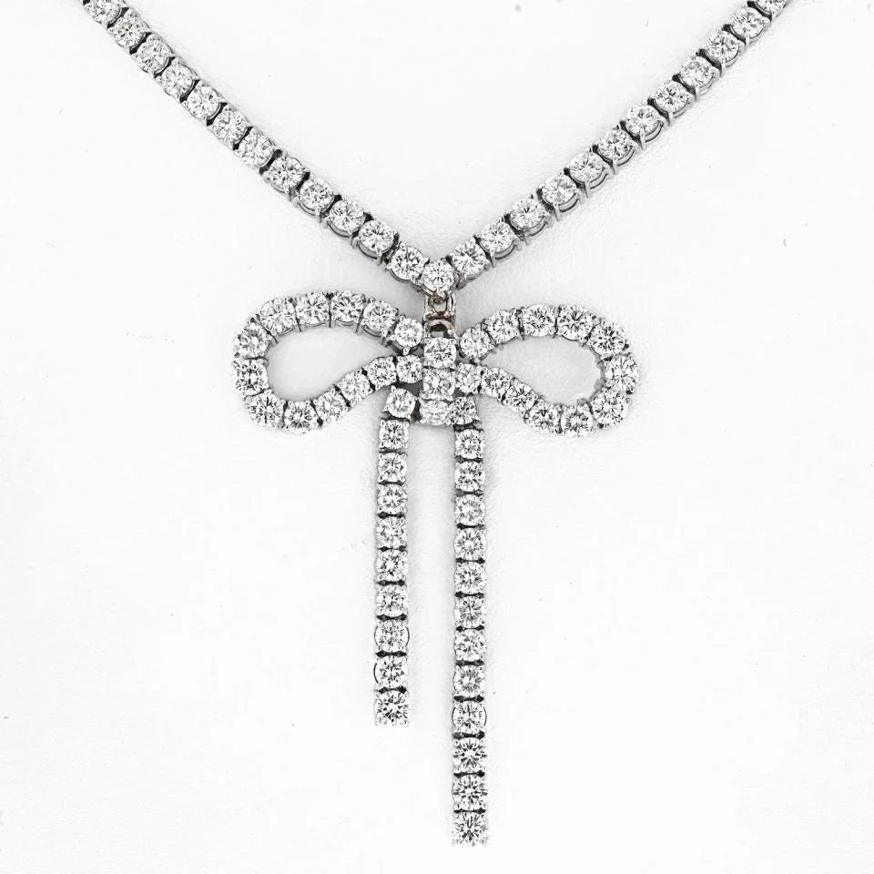 18K White Gold 21.50 Carat Diamond Bow On A Tennis Necklace - The Back Vault