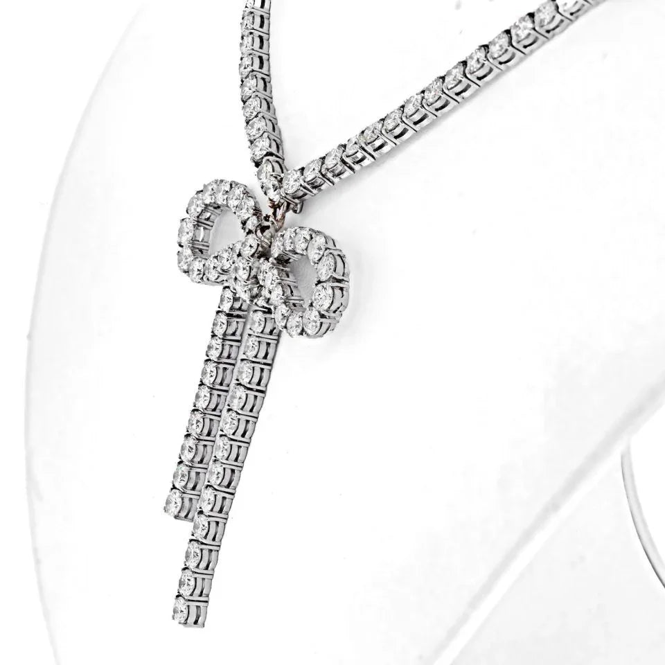 18K White Gold 21.50 Carat Diamond Bow On A Tennis Necklace - The Back Vault
