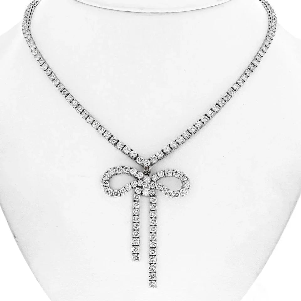 18K White Gold 21.50 Carat Diamond Bow On A Tennis Necklace - The Back Vault