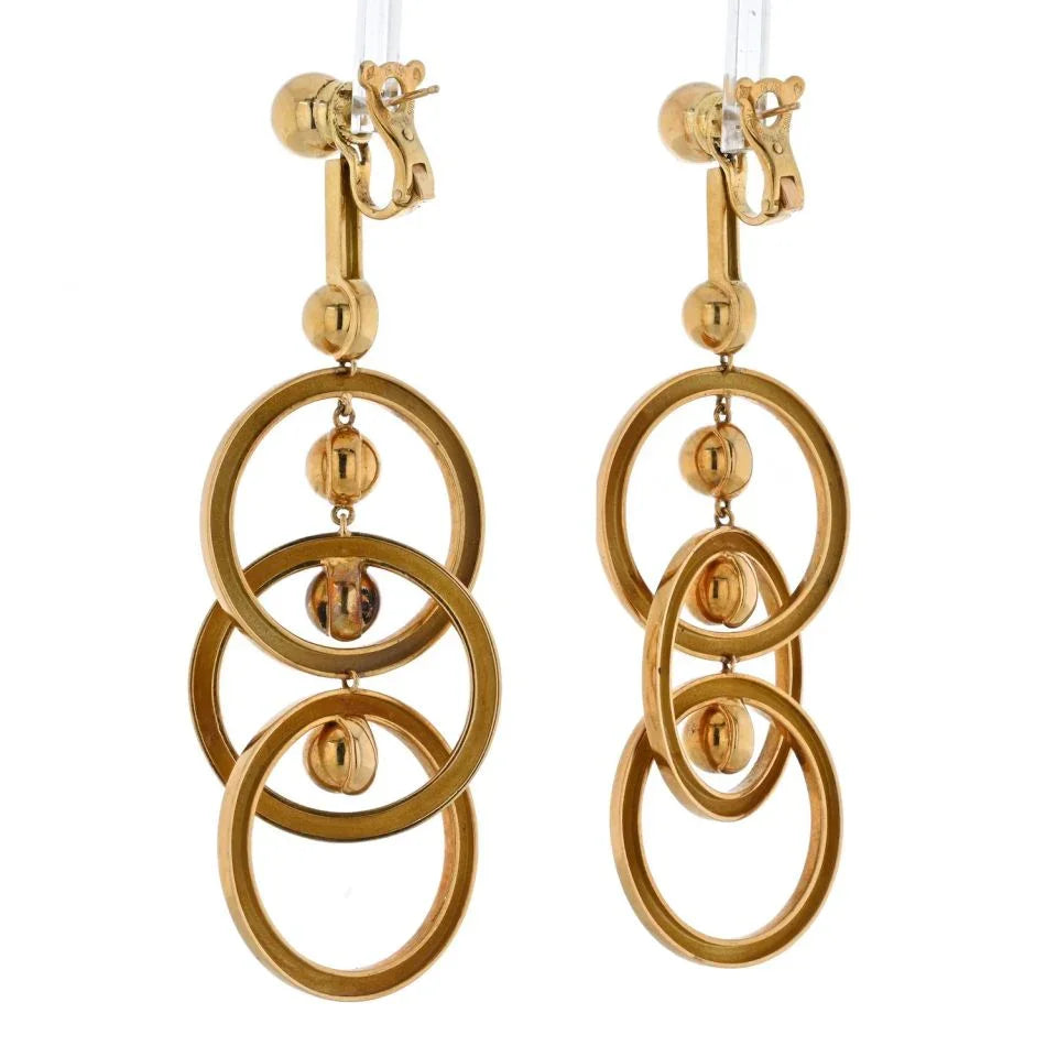 Fred Of Paris 18K Yellow Gold Triple Circle Drop Dangling Earrings - The Back Vault