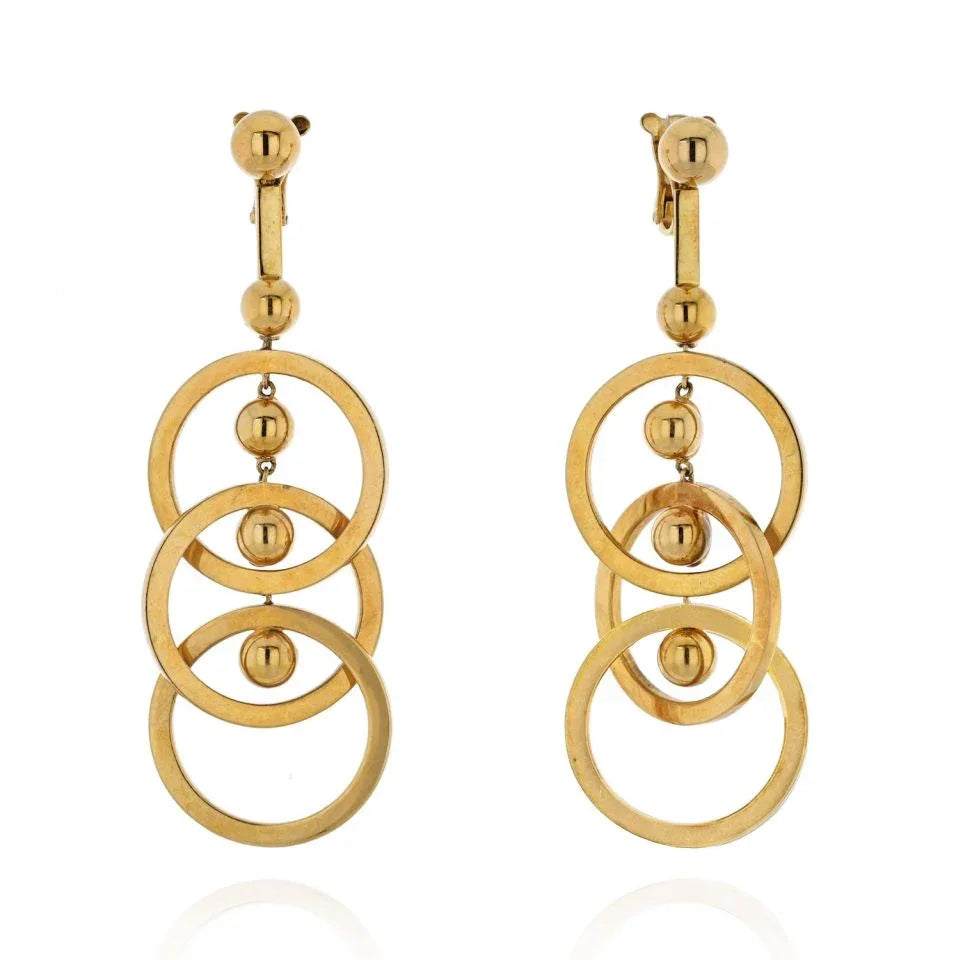Fred Of Paris 18K Yellow Gold Triple Circle Drop Dangling Earrings - The Back Vault