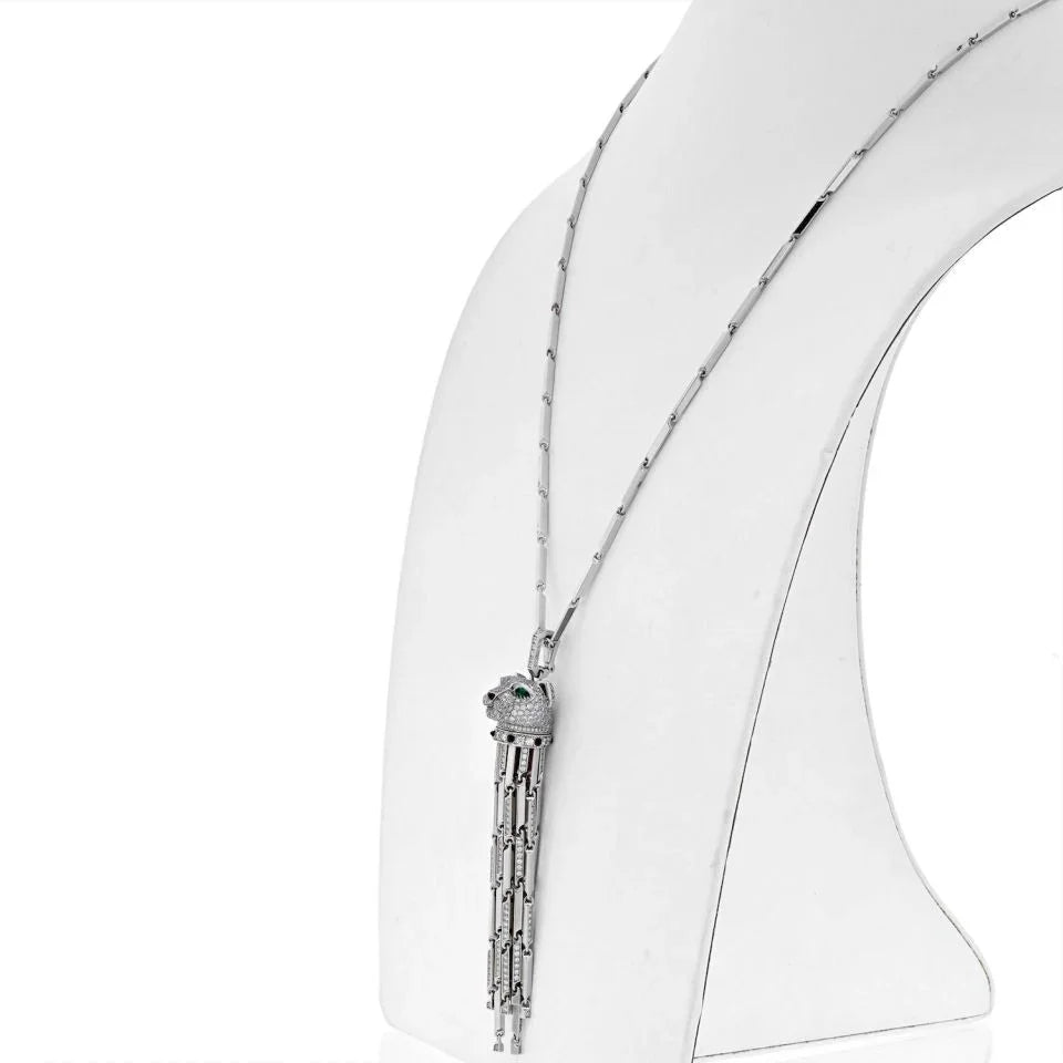 Cartier 18K White Gold Diamond Panthere With Tassels On A Signature Chain Necklace - The Back Vault