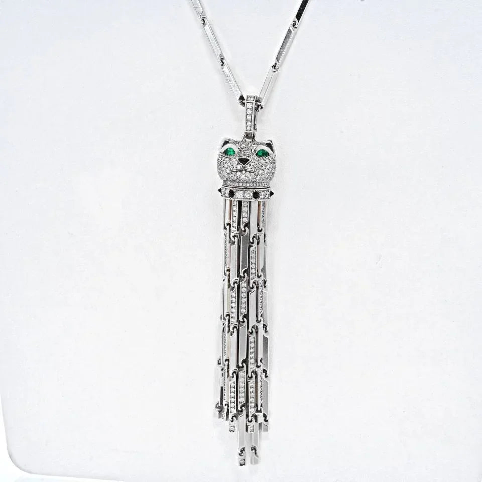 Cartier 18K White Gold Diamond Panthere With Tassels On A Signature Chain Necklace - The Back Vault