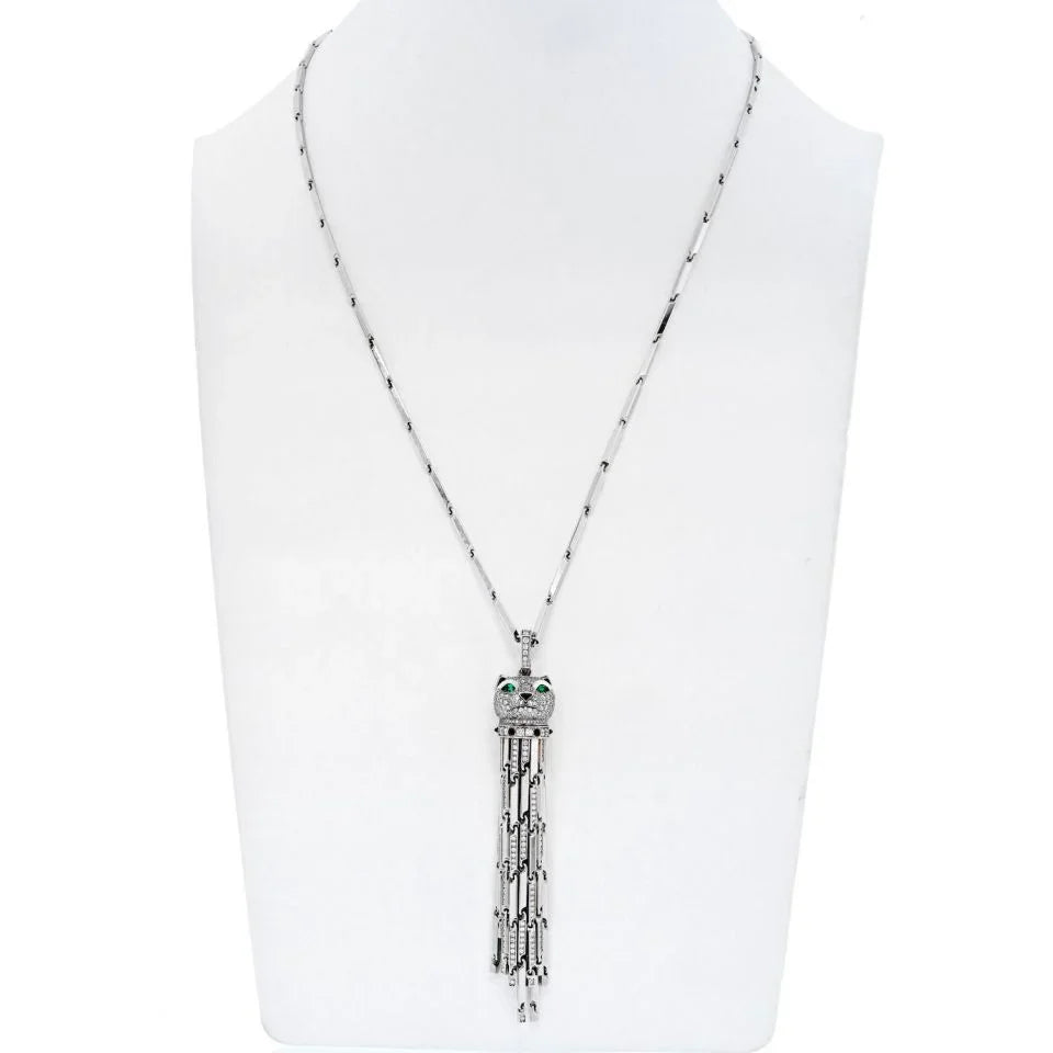 Cartier 18K White Gold Diamond Panthere With Tassels On A Signature Chain Necklace - The Back Vault