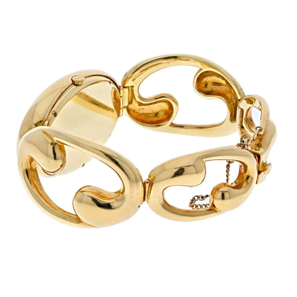 Chopard 18K Yellow Gold Women Oval Open Link Bracelet Wrist Watch - The Back Vault