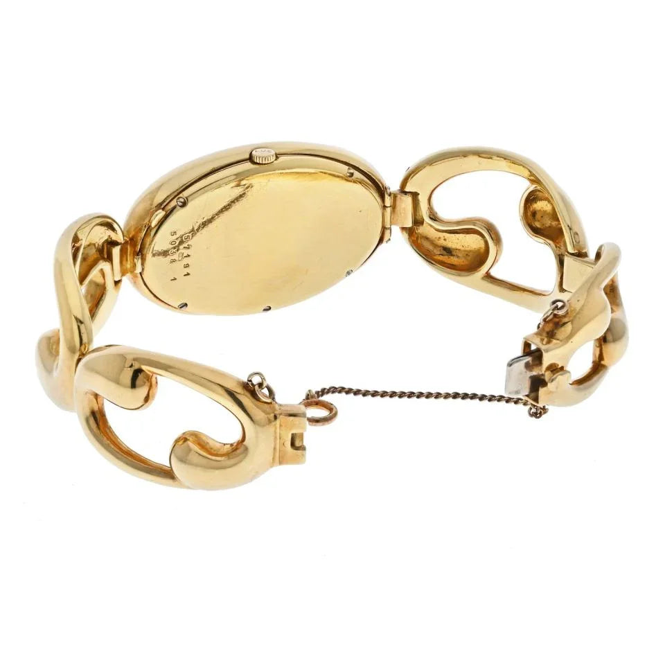 Chopard 18K Yellow Gold Women Oval Open Link Bracelet Wrist Watch - The Back Vault