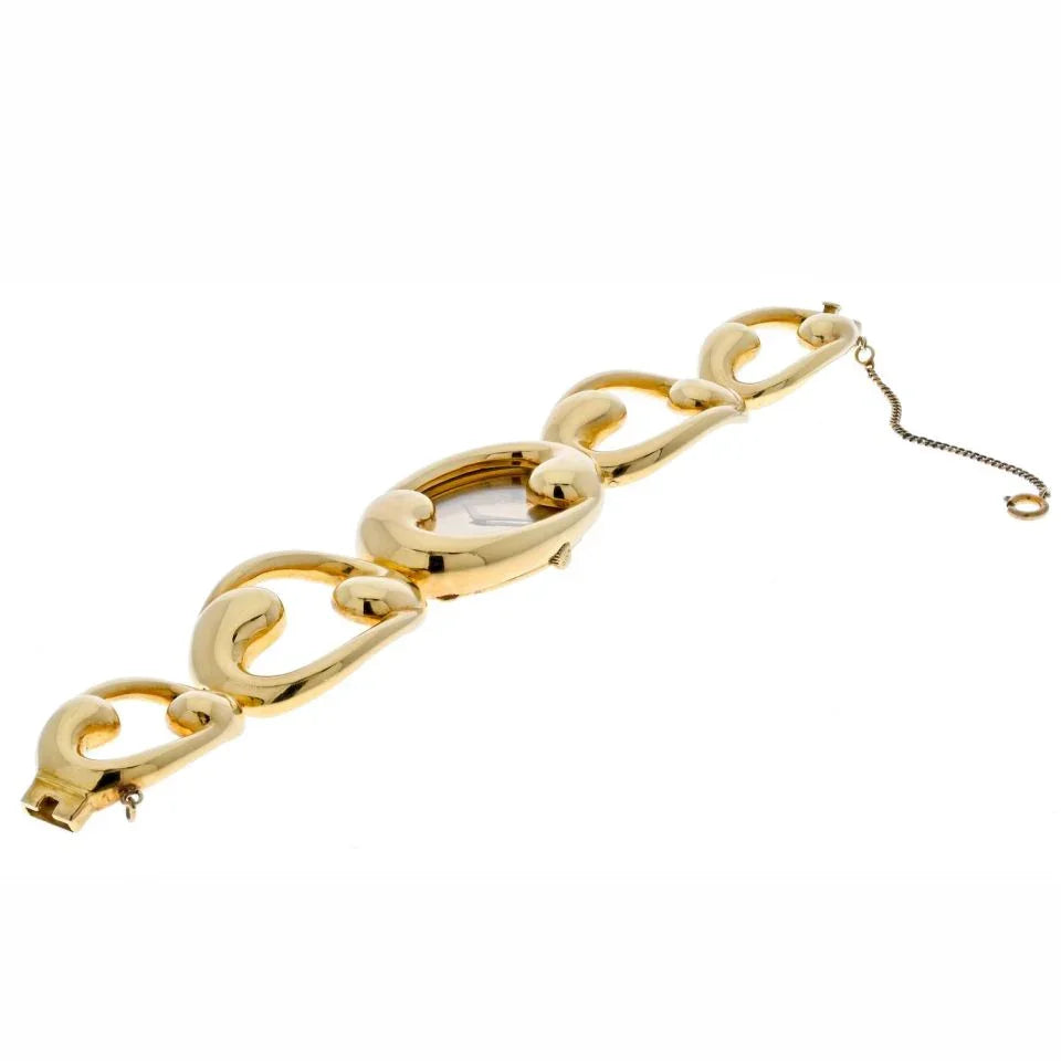 Chopard 18K Yellow Gold Women Oval Open Link Bracelet Wrist Watch - The Back Vault