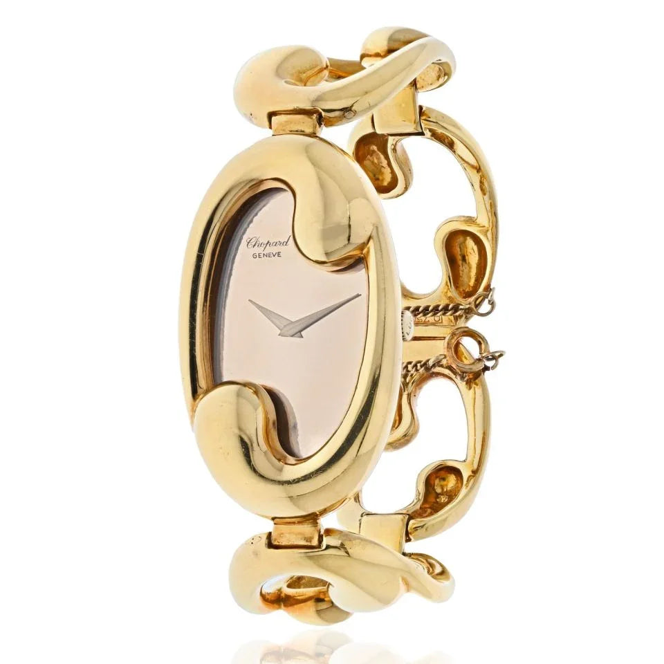 Chopard 18K Yellow Gold Women Oval Open Link Bracelet Wrist Watch - The Back Vault