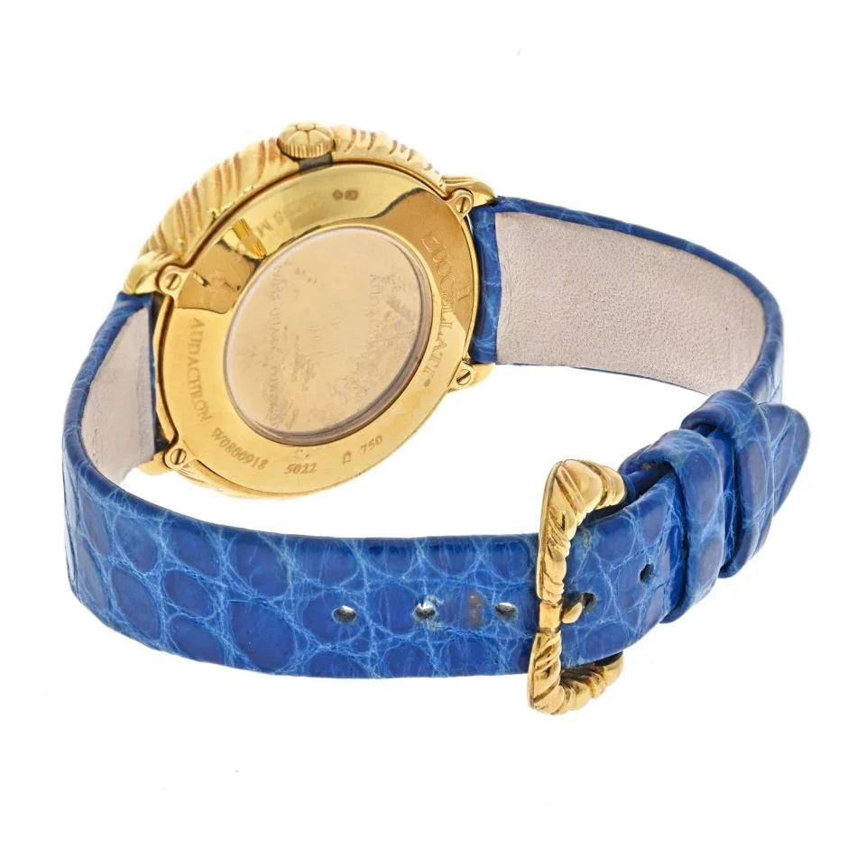 Buccellati 18K Yellow Gold Audachron Blue Leather Quartz 34mm Men Watch - The Back Vault