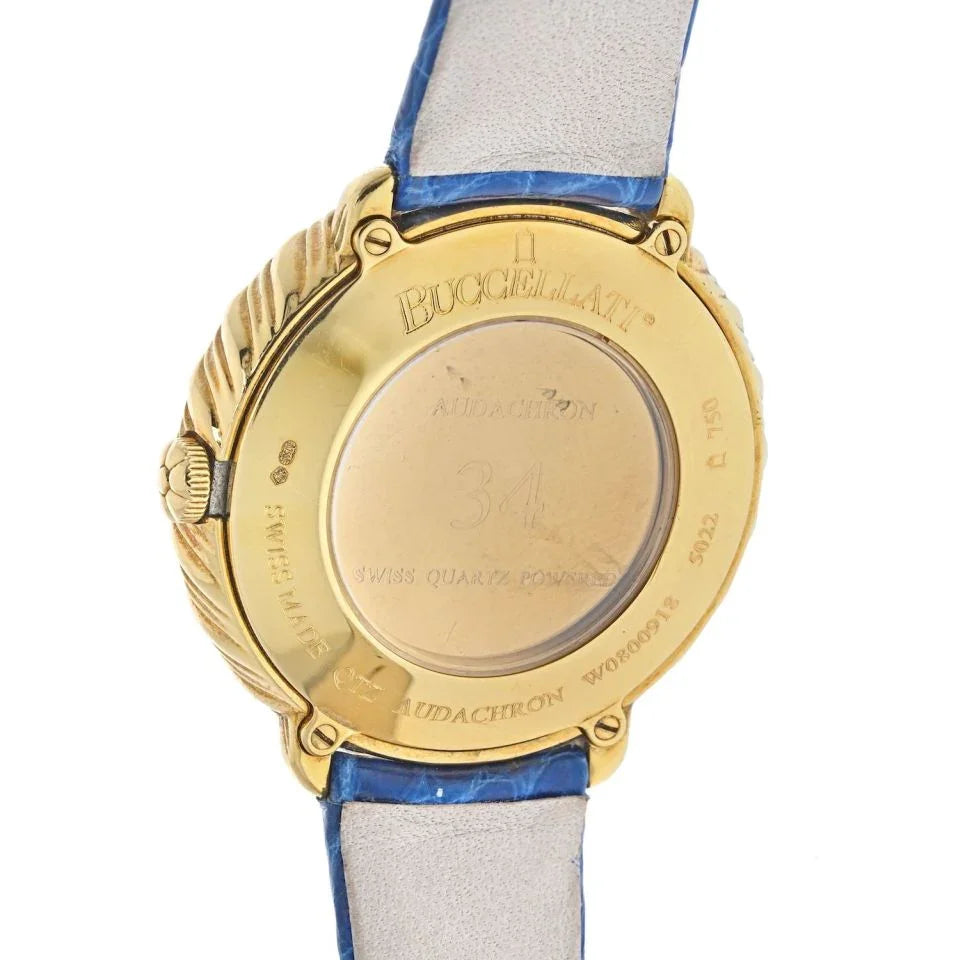 Buccellati 18K Yellow Gold Audachron Blue Leather Quartz 34mm Men Watch - The Back Vault